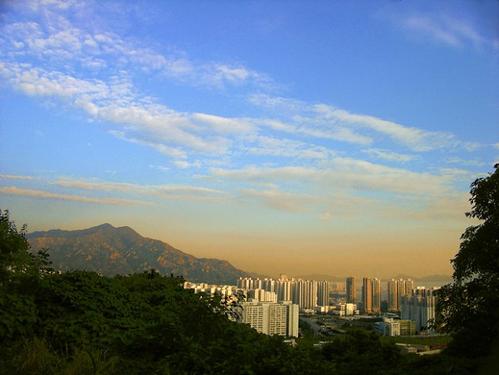 在绿色的山丘下