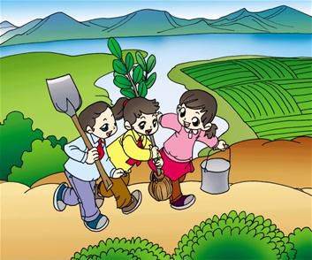 植树，阅读图片并写上一年级