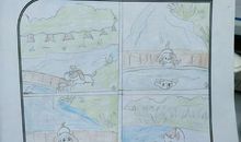 小狗叼骨头过河看图写话