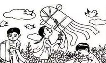 三个小孩放风筝的看图写话