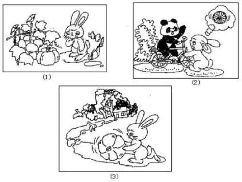 小学二年级读图片写小白兔看书眼睛近视