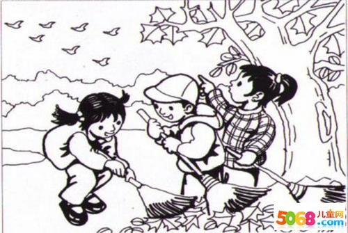 萧红和晓明扫描落叶，看图片写字