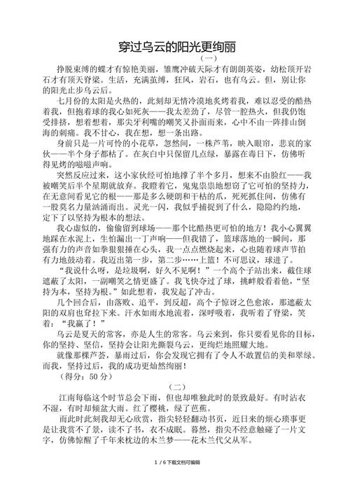 穿过乌云的阳光更绚丽作文600字
