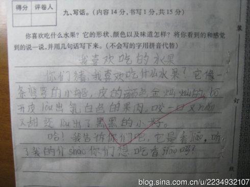 二年级，我写的是书面的水果