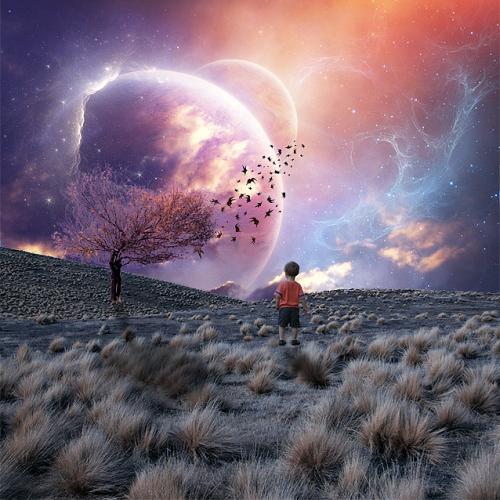 在满天星斗的天空上的悲伤