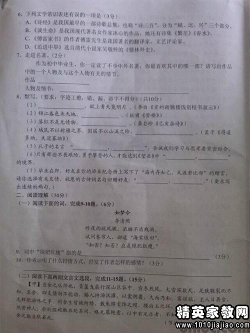 2009年高中入学考试语言现代文本阅读八热点