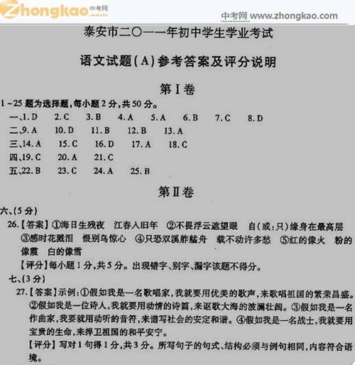 2011泰安中考语文试题（发布）