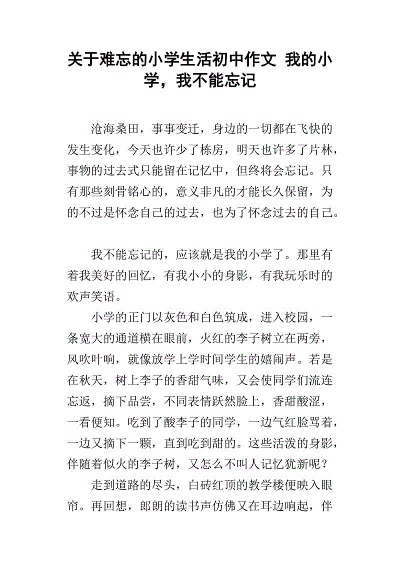 令人难忘的小学生_600字