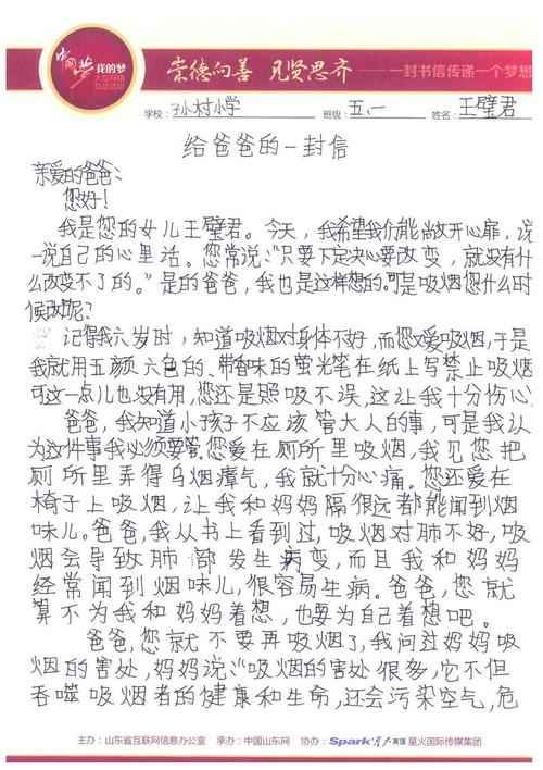 第一个第三个书籍：给爸爸的一封信_700字