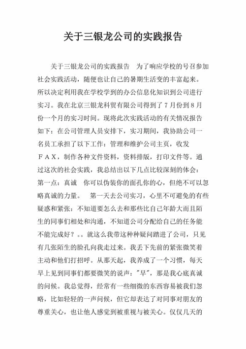 关于Silong Dragon Company的实践报告