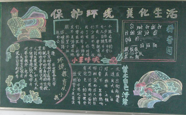 世界地球日黑板：保护环境，美化生活_20字