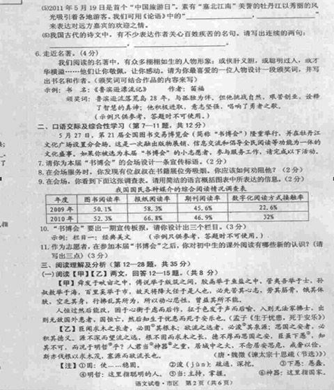 2011年牡丹江高级考试中文问题（包括答案）1