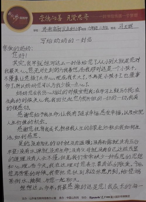 写给我母亲的一封信_800字