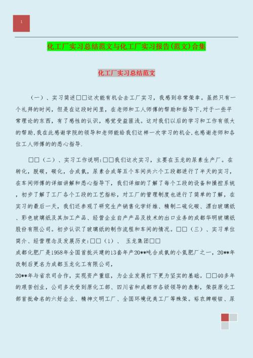 六月化工厂实习报告摘要（2）