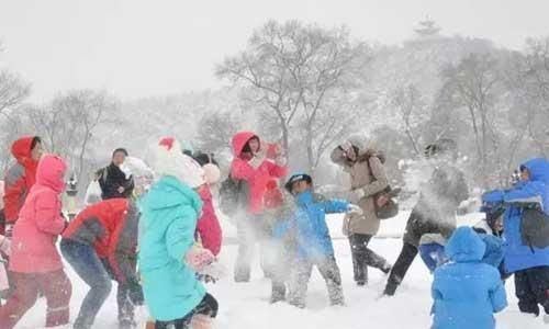 他们看到我们在雪地墙上堆积了。但随后我们的雪墙已经堆积了。哈哈，这可以很好地攻击它们。随后，我抓住了一个雪球并扔了它。是的，只是击中了目标。