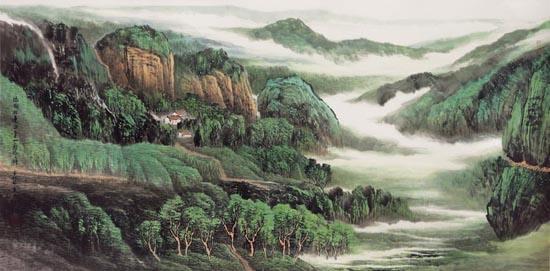 村庄的树边缘在一起，奥山郭斜