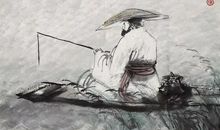 绕池闲步看鱼游，正值儿童弄钓舟