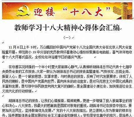 欢迎来到第18届全国代表大会经历_550字