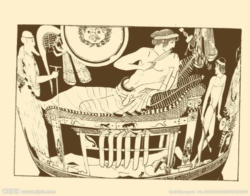 
当战车来到城市时，Pi Mos和Messenger在古代古代的古代王中看到了大坟墓，他命令两辆车停下来让动物河边喝水。这时，它在黄昏时，地球笼罩在暮色中。在过去的信号传导突然看到一个人的身影过去，他震惊了，说到了priamos：“老板，有一个人在一边。我怀疑他正在等待我们做好准备。”它是说那个男人已经结束了。事实证明，他不是敌人，而是宙斯的使者。 priamo不认识他，但是这个上帝只和他握着手，说要保护他。