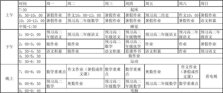 初中夏季学习计划