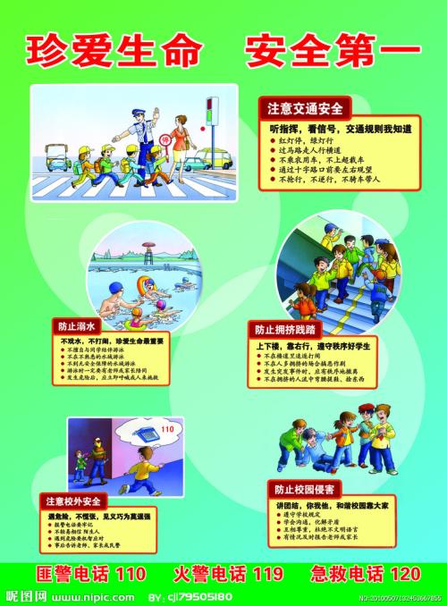 曾几何时，校园内外，我们有很多危险学生的健康甚至危及生命安全：有些学生在狭窄的楼梯上追逐技巧，而丢失的手推学生，导致他们的骨折，放错了而轻微的学习，严重残疾导致终身后悔;一所中学在学校的公路上组织学生，大型卡车的到来被击倒了几十人伤亡;有些学生忽略了交通规则，他们可以在路上自由地“汽车”。 “创造一个令人震惊的痛苦后果......微妙的花朵在此刻，只有血液的课程，以及亲戚和朋友的悲伤。