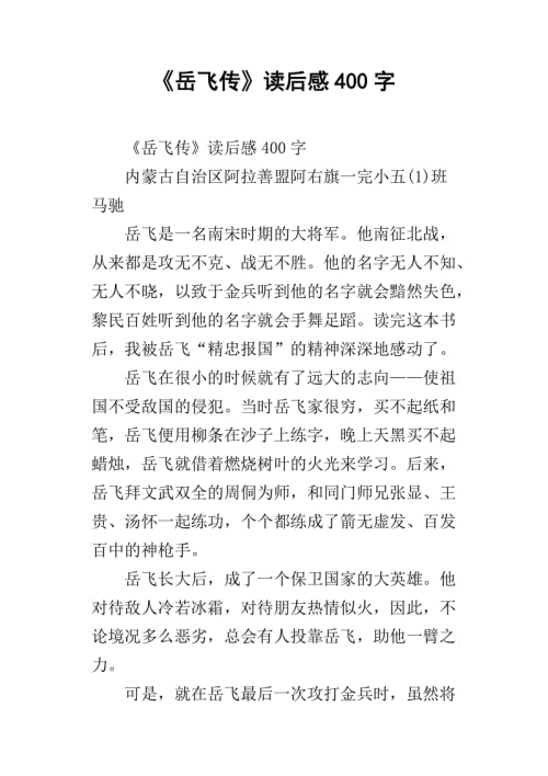 [夏季论文]“岳飞川”阅读后_800字