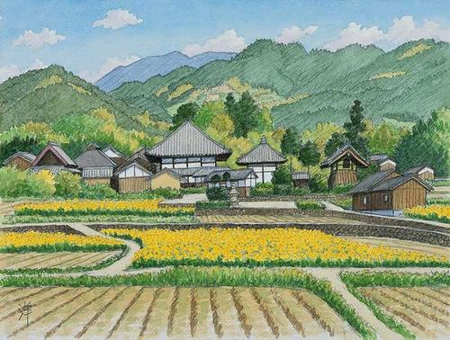 在秋天，树的叶子笼罩着，草也在泛黄，它变成了黄色。在山前，美丽的麦田，浓麦耳朵直接将小麦秸秆置于麦子秸秆上，而且细长的小麦叶子。